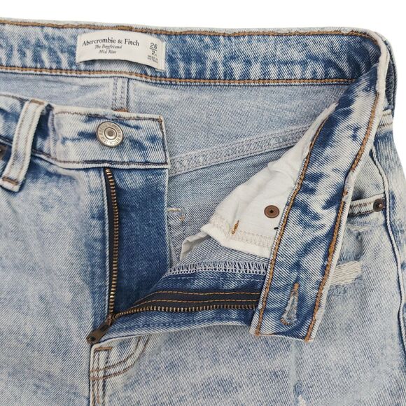 Abercrombie & Fitch The Boyfriend Mid Rise Jeans Womens 26/2 Blue Distressed - Picture 3 of 11